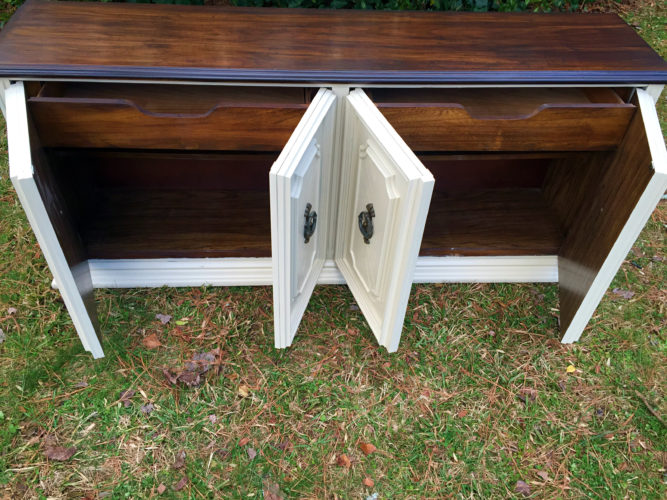 Buffet console finished in General Finishes Linen Milk Paint and General Finishes Java Gel Stain