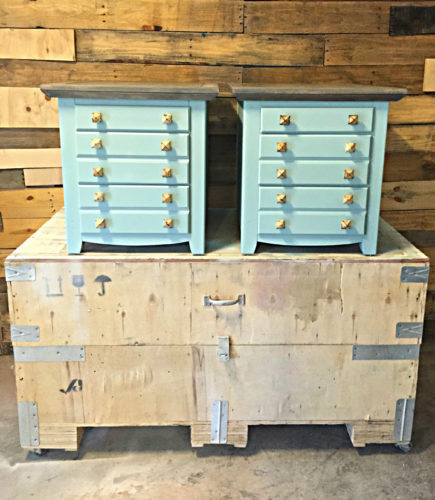 Robins Egg Blue Side Table with General Finishes Grey Gel Stained Weathered Top