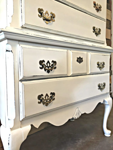 Kincaid Tallboy chest of drawers finished in General Finishes Antique White & Polyvine Wax like Varnish