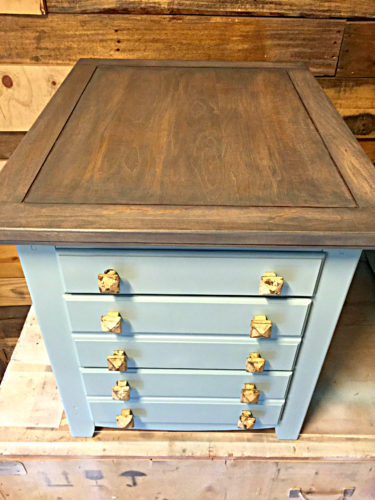 Robins Egg Blue Side Table with General Finishes Grey Gel Stained Weathered Top